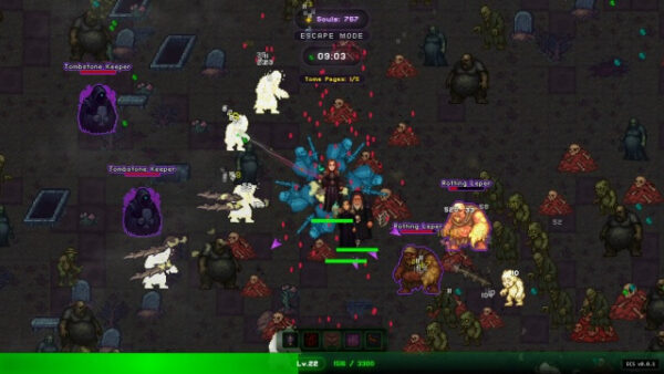 Игровой бой с монстрами, цветные эффекты и интерфейс на темном фоне.