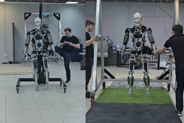 Тестирование робота в лаборатории; инженеры готовят его к экспериментам на разных поверхностях.