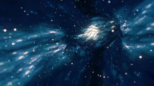 Космический туннель: звёзды и световые эффекты. Фантастический вихрь в темноте.