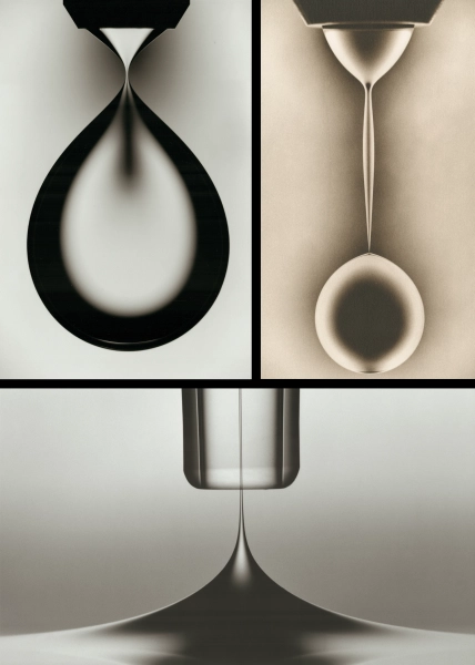 Капли, отрываясь от земли, образуют исчезающе тонкие перешейки.