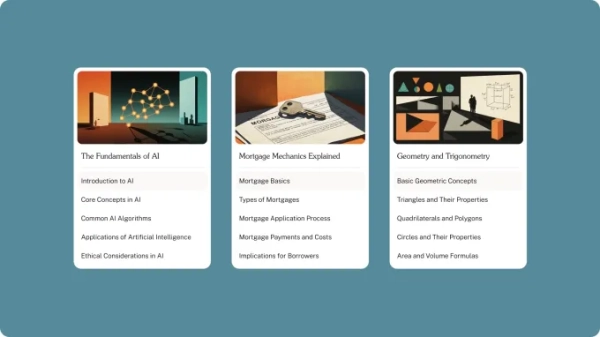 Компания Oboe привлекла 16 миллионов долларов от a16z для своей платформы генерации курсов на основе искусственного интеллекта. 2 Изображение, иллюстрирующее скриншоты нового учебного курса Oboe, ориентированного на изучение глав.