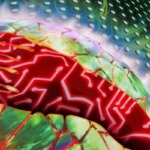 Абстракция: цифровая схема на ярком фоне в стиле стимпанк.