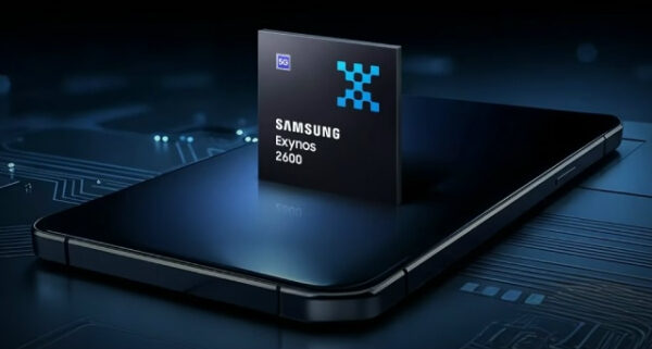 Процессор Samsung Exynos 2600 на фоне смартфона, технология 5G.