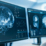 Два монитора с изображениями мозга, результаты медицинской диагностики, нейровизуализация.