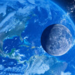 Земля и Луна в космосе, вид из космоса, спутники и мир.