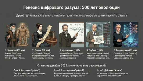 Эволюция искусственного интеллекта: от мифов до современных технологий с 16 века.