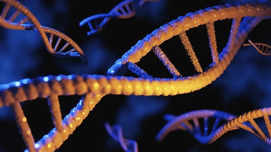 Искусственный интеллект теперь может писать рабочие генетические инструкции с нуля 1 3D-изображение молекулы ДНК на синем фоне, символизирующее генетику и биологию.