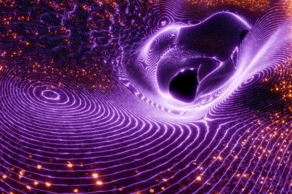 Фиолетовый абстрактный фон с линиями и светящимися точками для дизайна и иллюстраций.