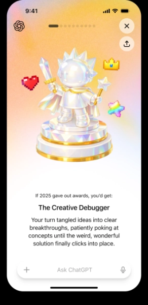 ChatGPT запускает итоговый обзор года, похожий на Spotify Wrapped. 3 7812ec6e8af72c094019d23bcf0a9acb