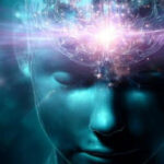 Футуристический фон с эффектом сияния и ярким светом на темно-зеленом фоне.