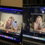 Экран ноутбука с открытым приложением для прослушивания музыки и видеочатом.