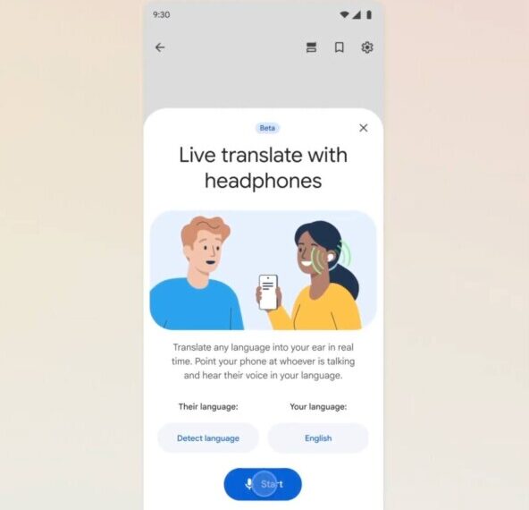 Приложение для перевода в реальном времени с наушниками на экране смартфона.