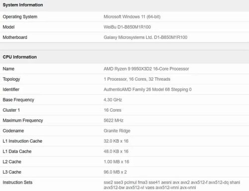 AMD Ryzen 9 9950X3D2 со 192 Мбайтами кэша показал себя сразу в двух бенчмарках