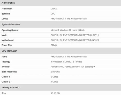 AMD Ryzen AI 7 445 с графикой Radeon 840M отметился в Geekbench