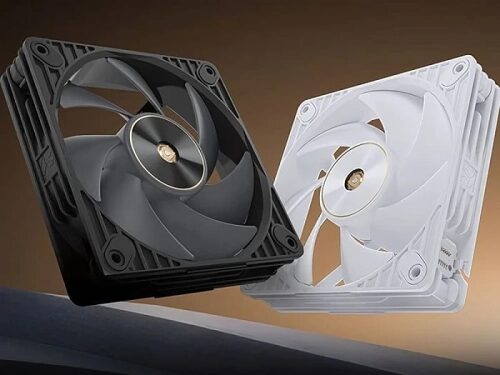 Чёрный и белый вентиляторы для ПК на фоне, специализированные кулеры.