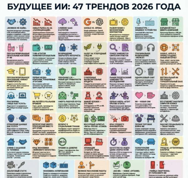 Инфографика: 47 трендов в области искусственного интеллекта на 2026 год.