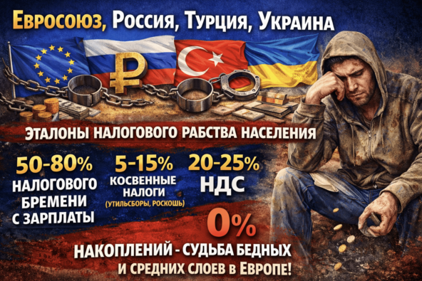 Евросоюз, Россия, Турция, Украина: налоговое бремя и бедность, налоги до 80%, НДС 20-25%.