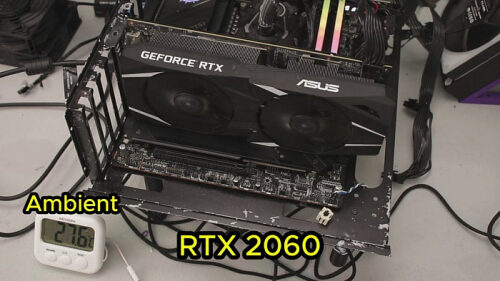 Видеокарта ASUS RTX 2060 на тестовом стенде, температура воздуха 21,6°C.
