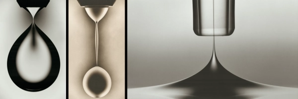 Капли, отрываясь от земли, образуют исчезающе тонкие перешейки.