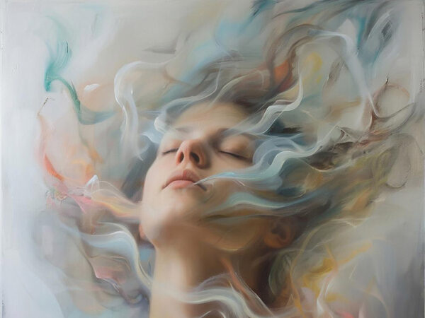 Абстрактное искусство с плавными цветовыми переходами и волнистыми линиями.