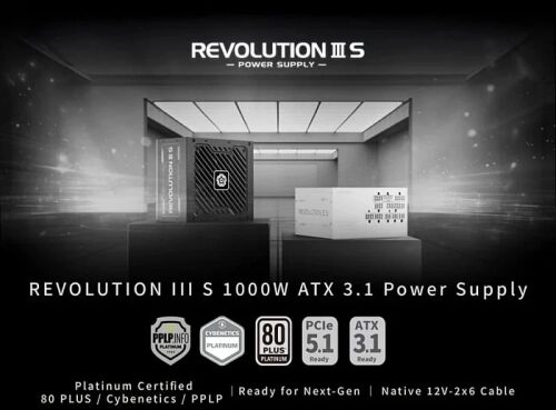 Блок питания REVOLUTION III S 1000W ATX 3.1, сертификация Platinum, 80 PLUS.