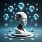 Иллюстрация с искусственным интеллектом и схемой сети на фоне, футуристическая концепция.