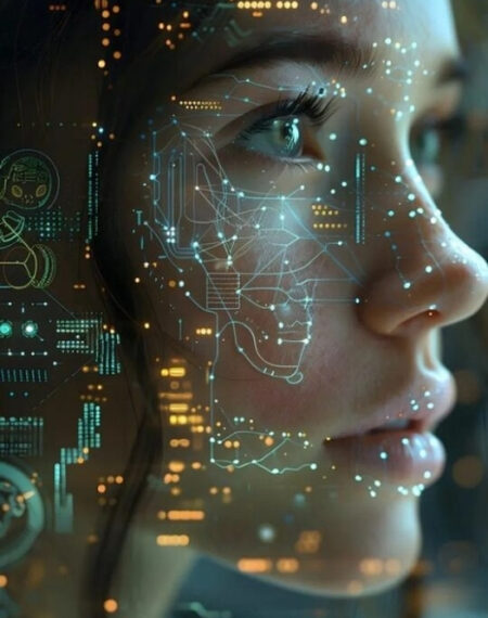 Голографический интерфейс с цифровыми схемами и элементами высоких технологий.