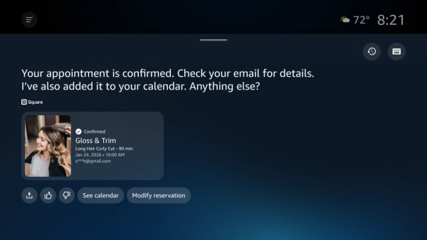 На скриншоте показан цифровой помощник Alexa+ на телевизоре Amazon.