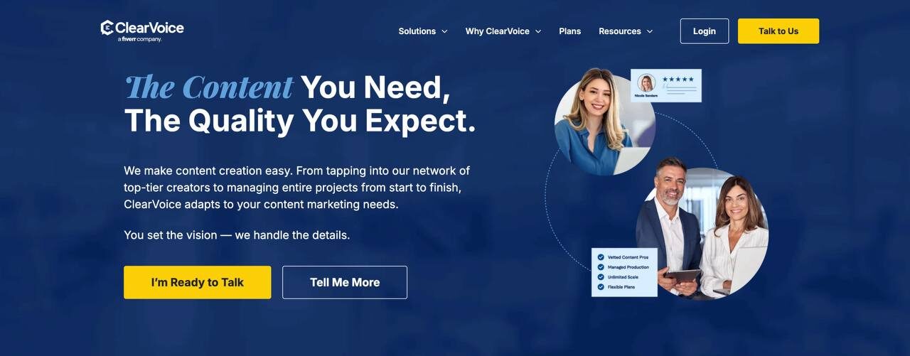 Платформа ClearVoice: услуги контент-маркетинга, команды экспертов.