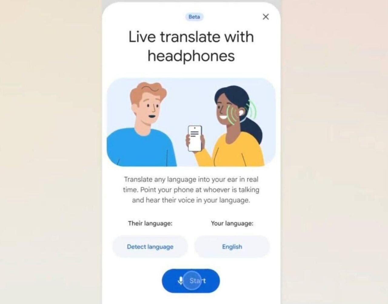 Приложение для живого перевода с помощью наушников на экране смартфона.