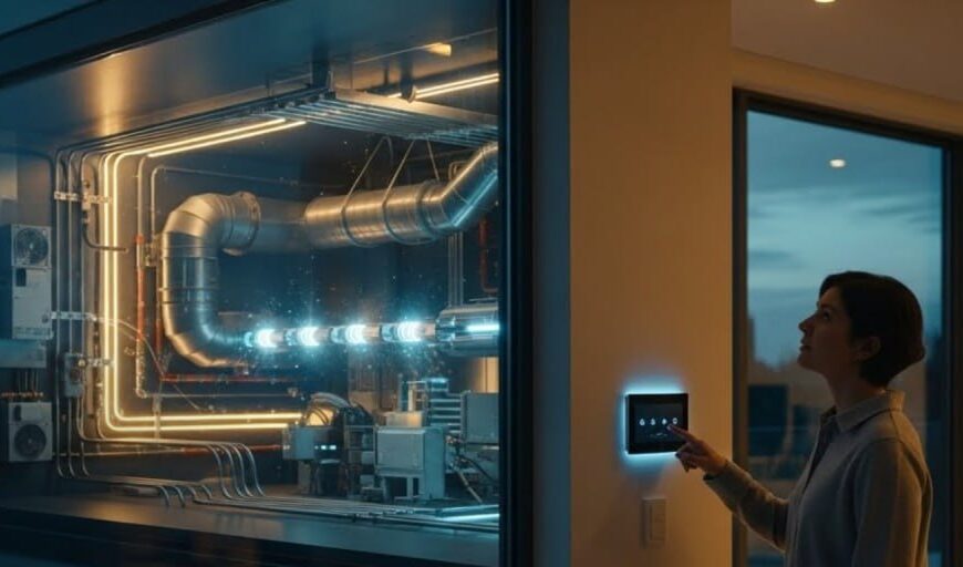 Человек управляет системой дома через сенсорный экран; современная технология и автоматика.