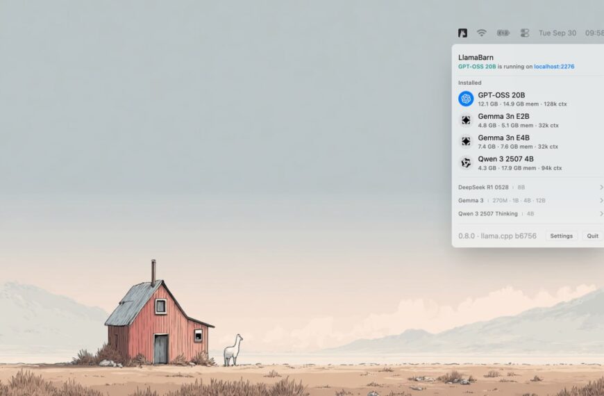 Пустыня с хижиной и ламой, экран с установкой GPT-моделей.