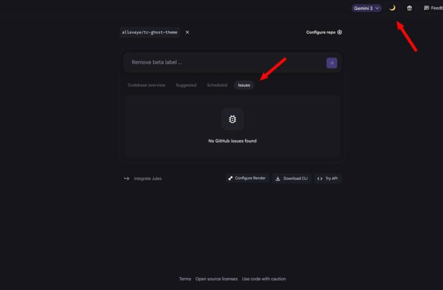 Интерфейс панели управления с отсутствующими проблемами GitHub.