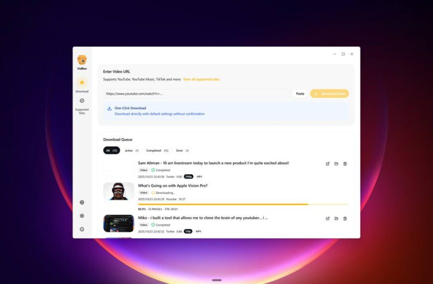 Программа VidBee для скачивания видео из YouTube с прогрессом загрузки на экране.