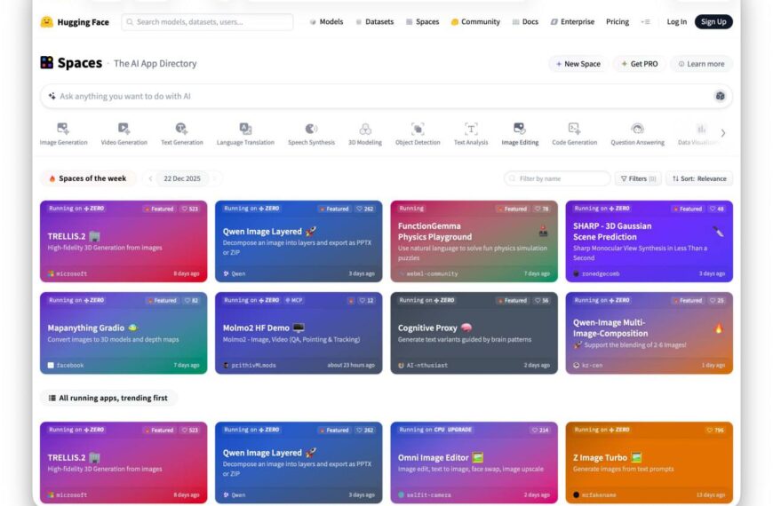 Интерфейс веб-сайта Hugging Face с приложениями для искусственного интеллекта.