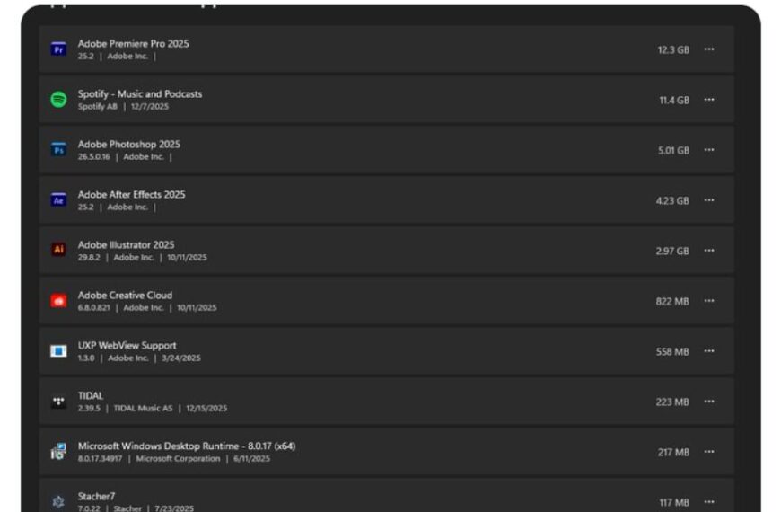 Твит с вопросом о размере приложений на ПК, сравнение установленных программ и их объема.