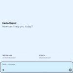 Чат-интерфейс с приветственным сообщением и опциями для ответа пользователю.