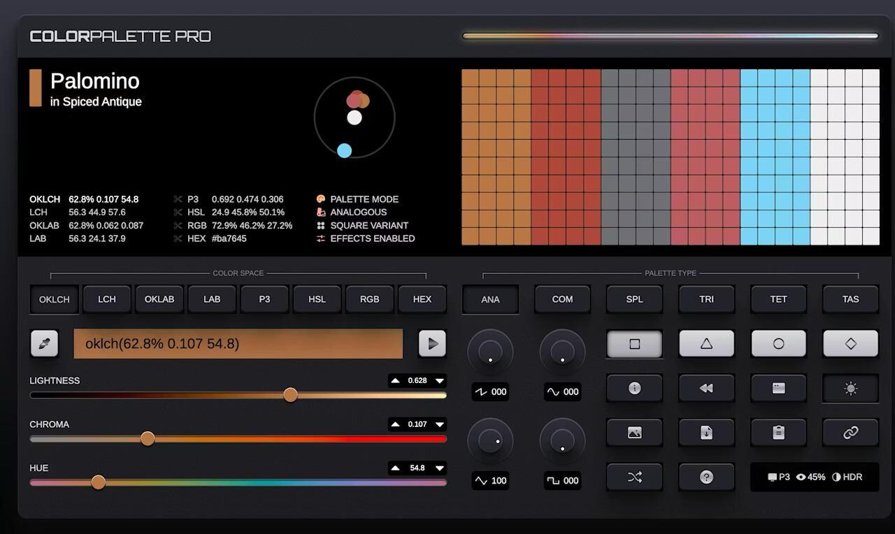 ColorPalette — быстрые цветовые палитры Сайт, где можно мгновенно подобрать... 3 Интерфейс программы для создания палитры с настройками цвета и режимами отображения.