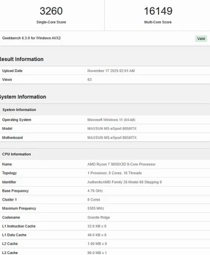 Готовящийся к запуску AMD Ryzen 7 9850X3D был дважды протестирован в Geekbench