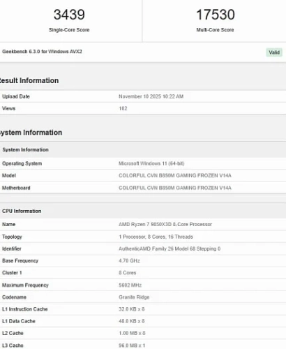 Готовящийся к запуску AMD Ryzen 7 9850X3D был дважды протестирован в Geekbench