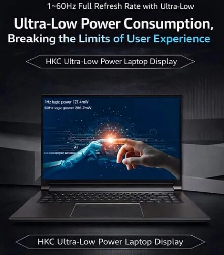 Низкое энергопотребление ноутбука HKC с дисплеем.