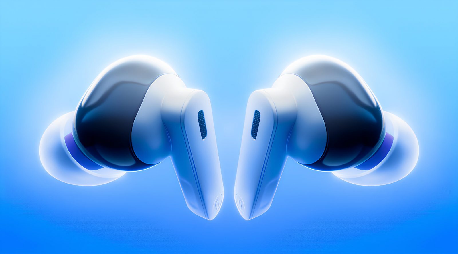 Новинка Яндекса: Яндекс Дропс - первые наушники с Алисой AI, цена и особенности наушников с AI 2 Беспроводные наушники на синем фоне, технологии и стиль.