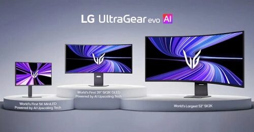 Мониторы LG UltraGear evo AI с AI технологиями, разные размеры и разрешения.
