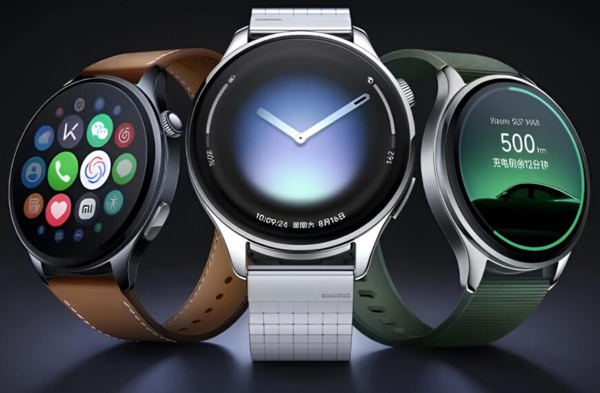 Умные часы с разными интерфейсами и ремешками на темном фоне.