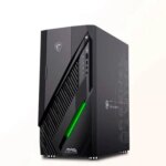 Черный игровой компьютер MSI с зелёной подсветкой.