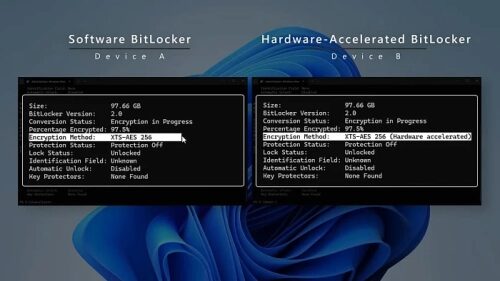 Сравнение шифрования BitLocker: программное vs аппаратное ускорение.