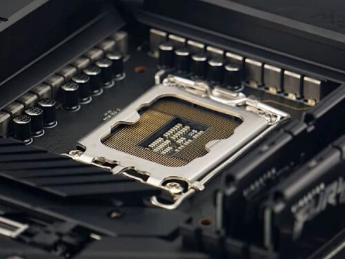 Сокет процессора на материнской плате, вид крупным планом.