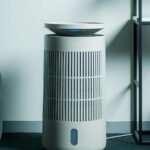 Воздухоочиститель в интерьере, современный дизайн, минималистичная гостиная.