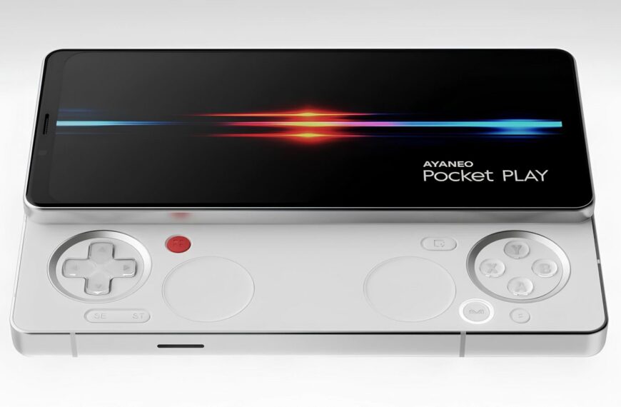 Белая портативная игровая консоль Ayaneo Pocket Play с выдвижным экраном.