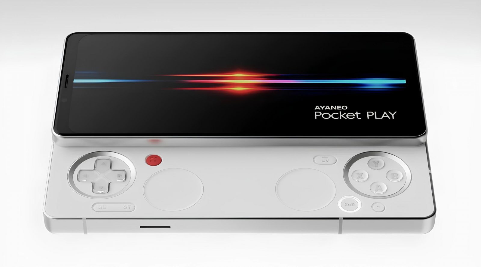 Белая портативная игровая консоль Ayaneo Pocket Play с выдвижным экраном.